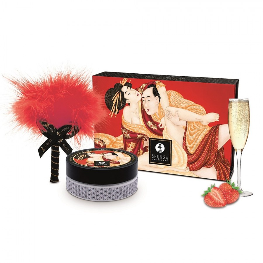 Mini Coffret poudre corporelle fraise/vin pétillant et plumeau assorti - CC1080 Mini Coffret poudre corporelle fraise/vin pétillant et plumeau assorti - CC1080