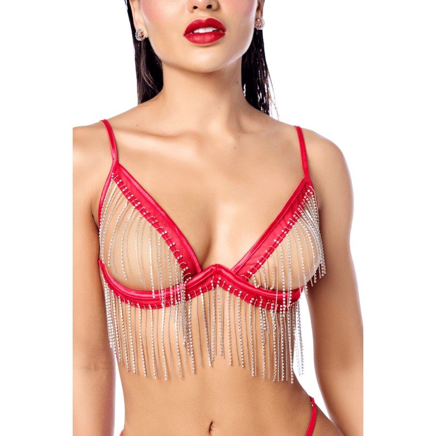 Ensemble sexy 2 pièces avec franges en strass scintillants Mapalé - MAL2811RED
