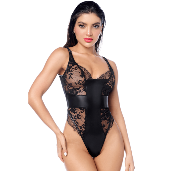 Body sexy noir dentelle  similicuir 