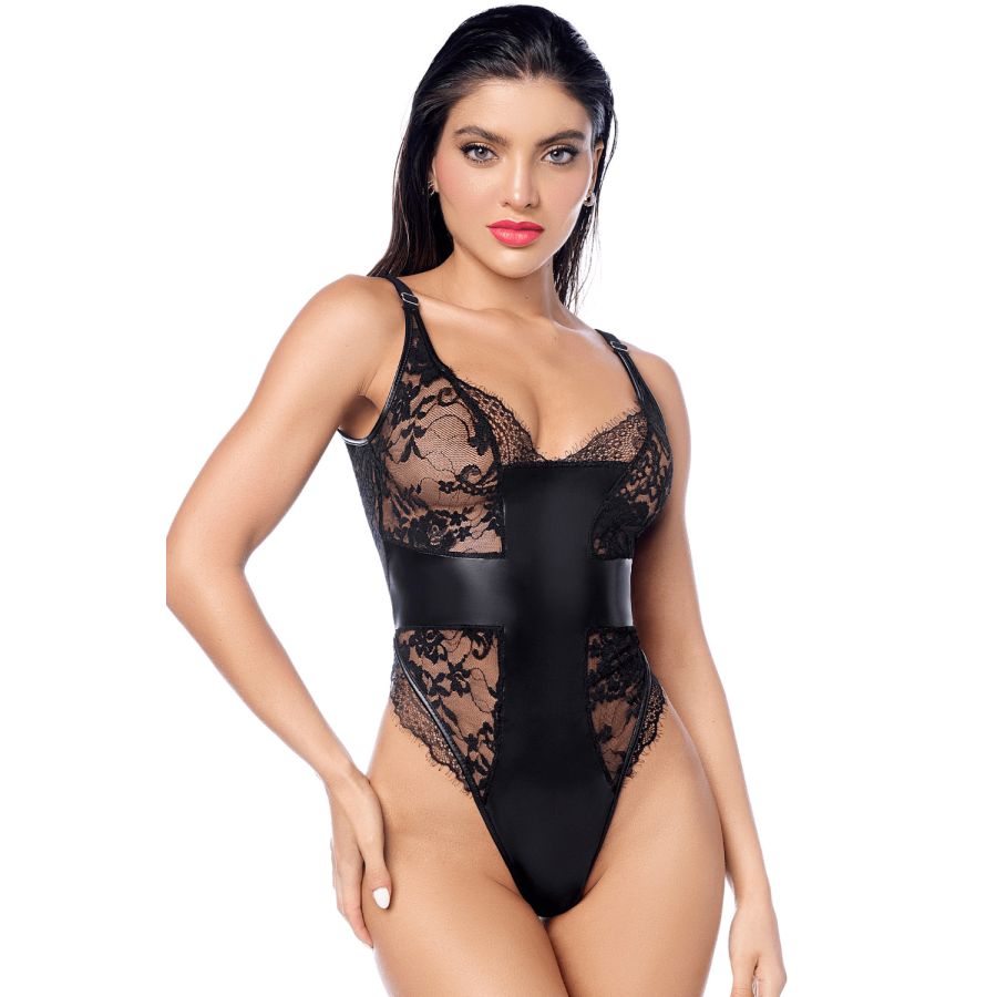 Body sexy noir dentelle  similicuir 