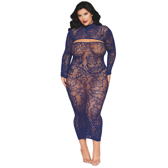 Ensemble 2 pièces grande taille top manches longues et robe bleu marine 
