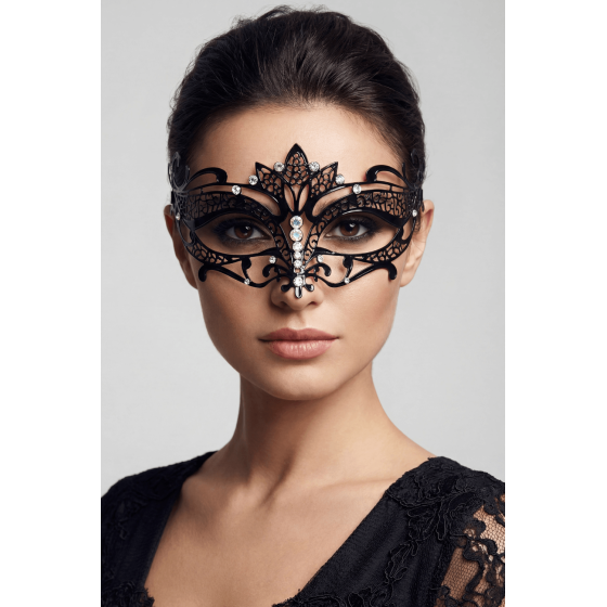 Masque vénitien Asia rigide noir avec strass - HMJ-028BK