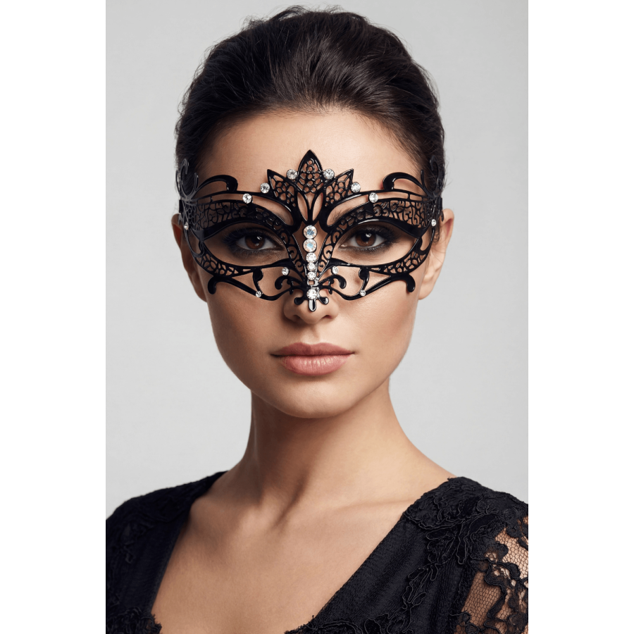 Masque vénitien Asia rigide noir avec strass - HMJ-028BK