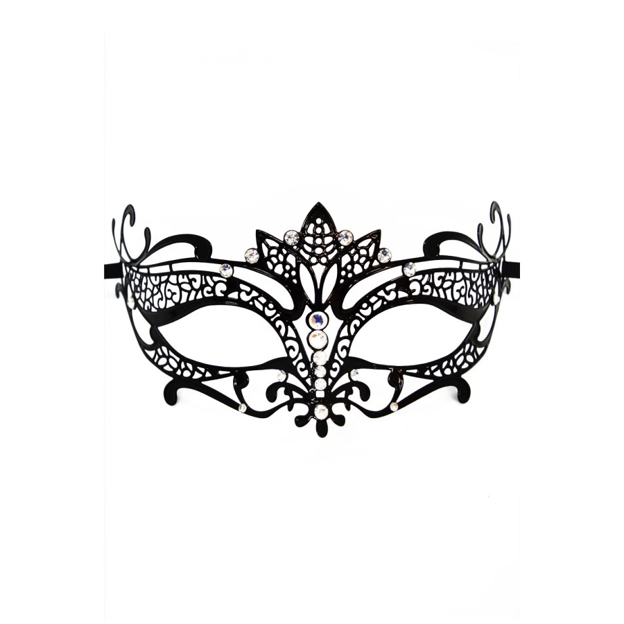 Masque vénitien Asia rigide noir avec strass - HMJ-028BK