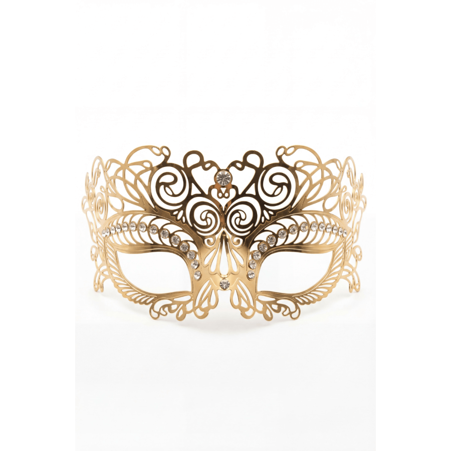 Masque vénitien Giulia rigide doré avec strass - HMJ-035B