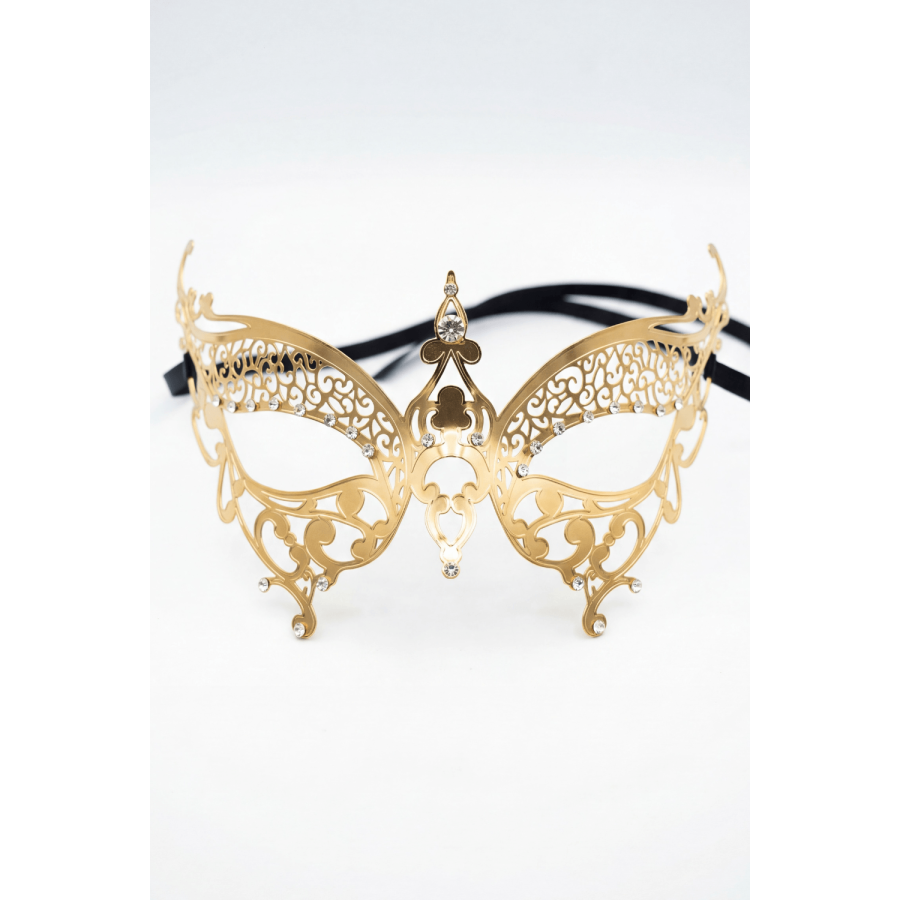 Masque vénitien Alida rigide doré avec strass - HMJ-026B