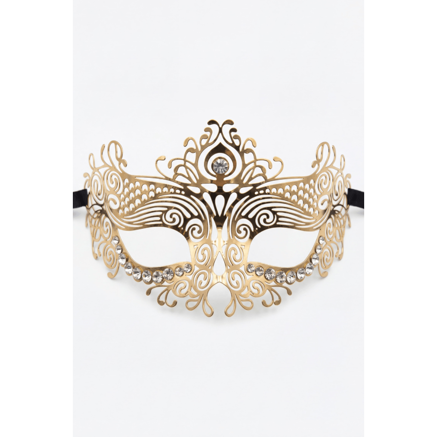 Masque vénitien Ornella rigide doré avec strass - HMJ-031B