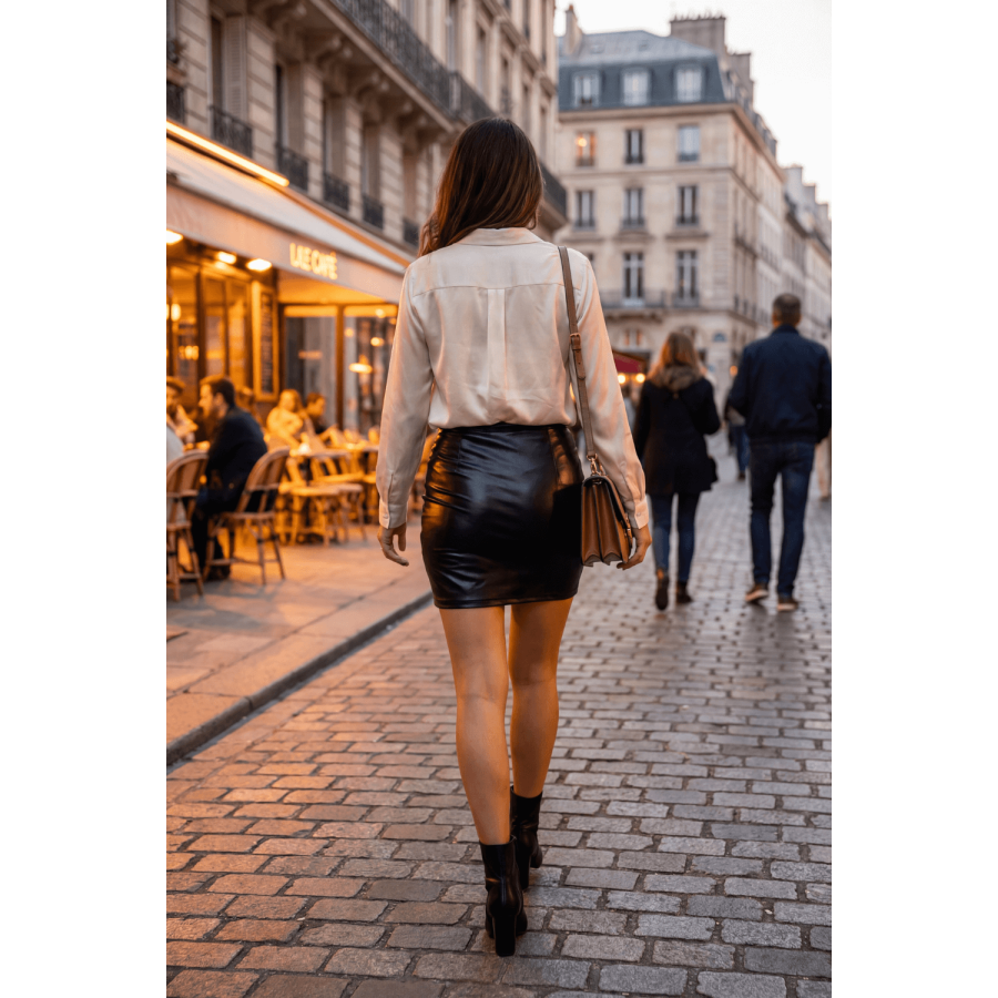 Jupe noire en simili cuir mat Sifia - LSL5-S