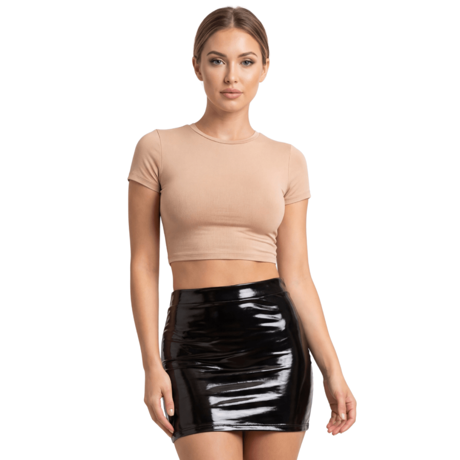 Jupe noire en simili cuir avec zip Lara - LSL6-S