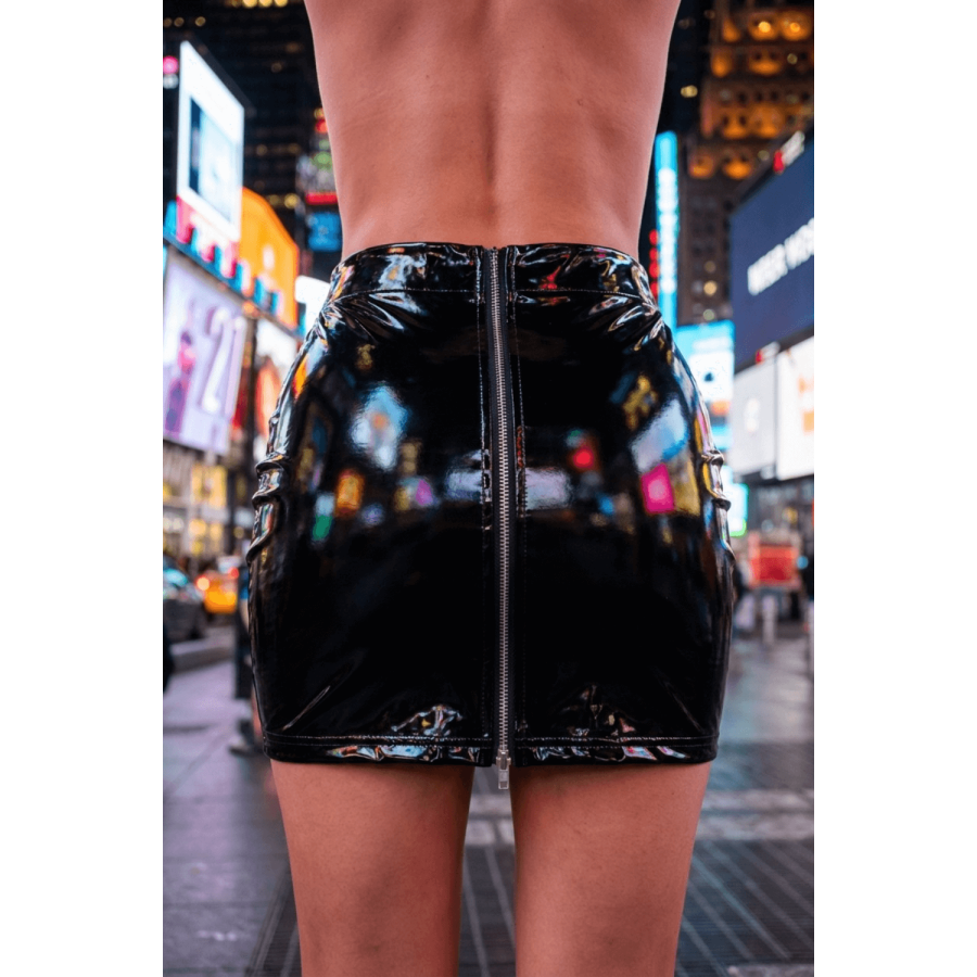 Jupe noire en simili cuir avec zip Lara - LSL6-S