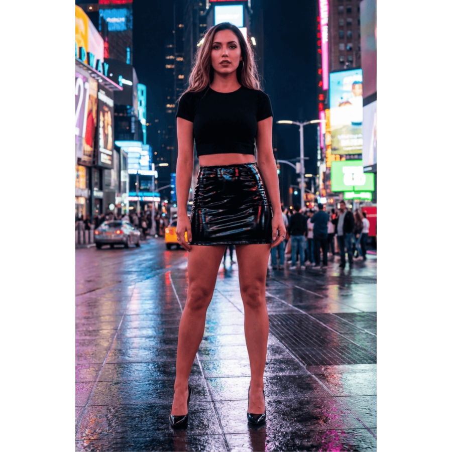 Jupe noire en simili cuir avec zip Lara - LSL6-S