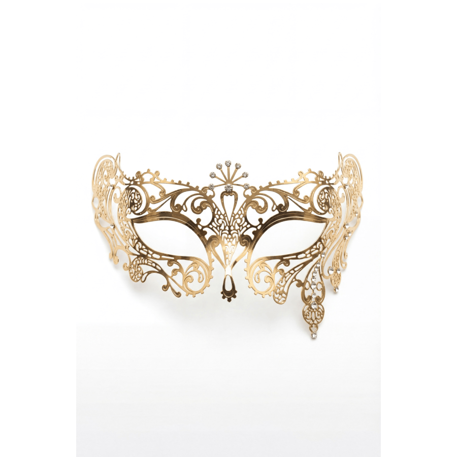 Masque vénitien Bianca rigide doré avec strass - HMJ-047B