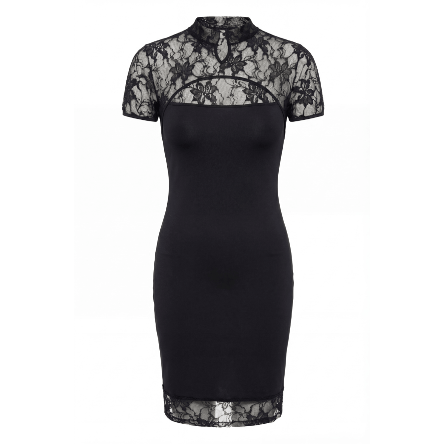 Robe courte col dentelle Athéna - LDC06BLK