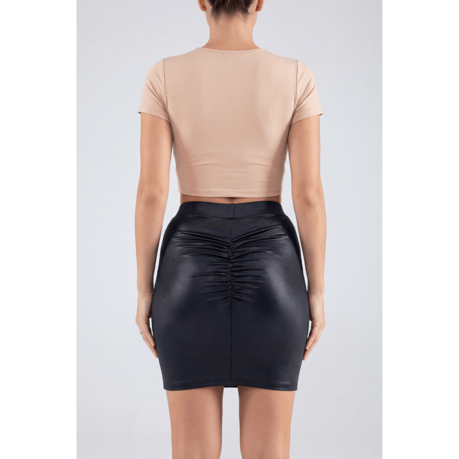 Jupe courte noire Kyra avec zip fonctionnel sur le côté - LDC07BLK