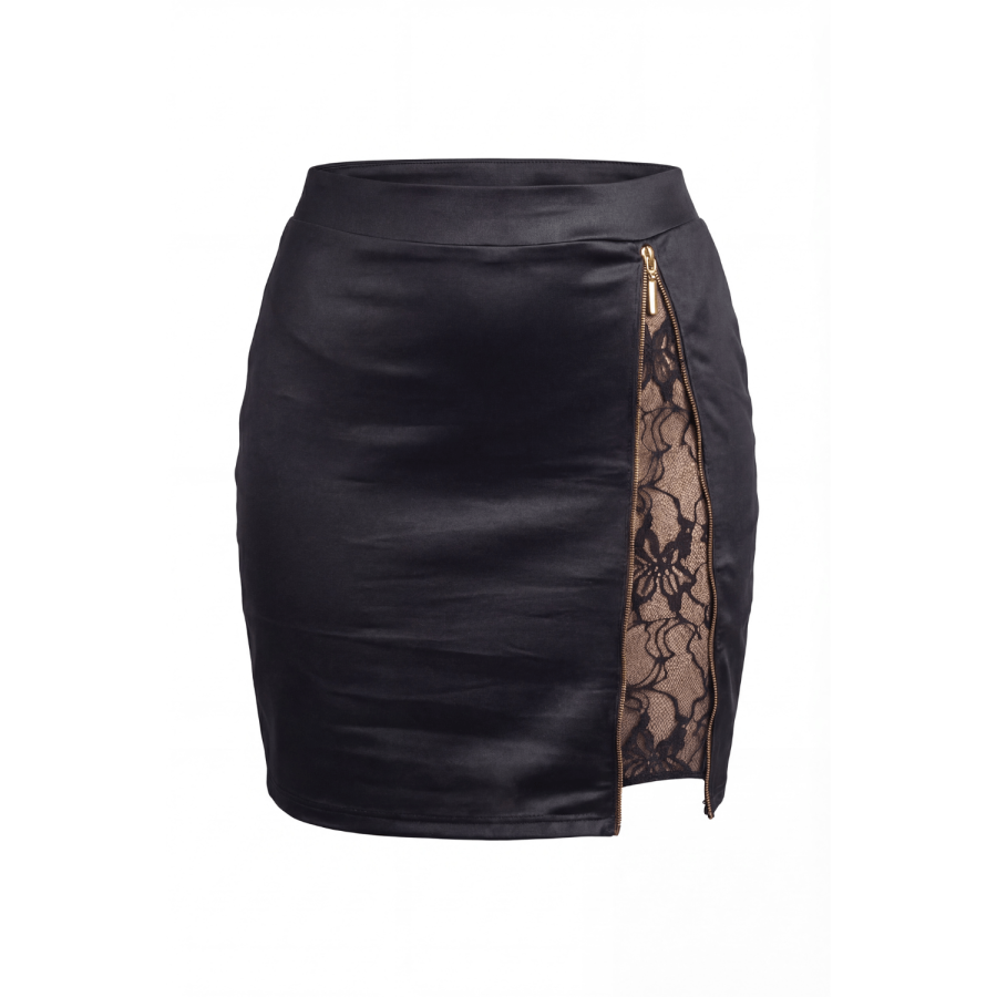 Jupe courte noire Kyra avec zip fonctionnel sur le côté - LDC07BLK