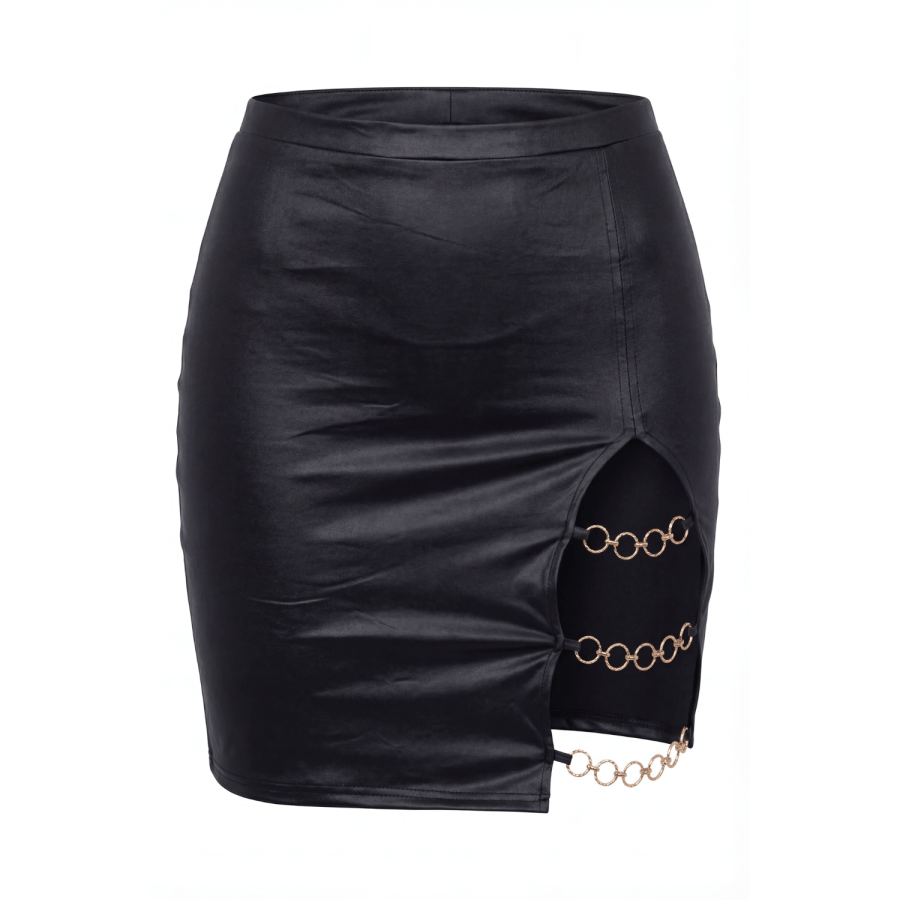 Jupe courte noire Elena fendue sur le côté - LDC08BLK