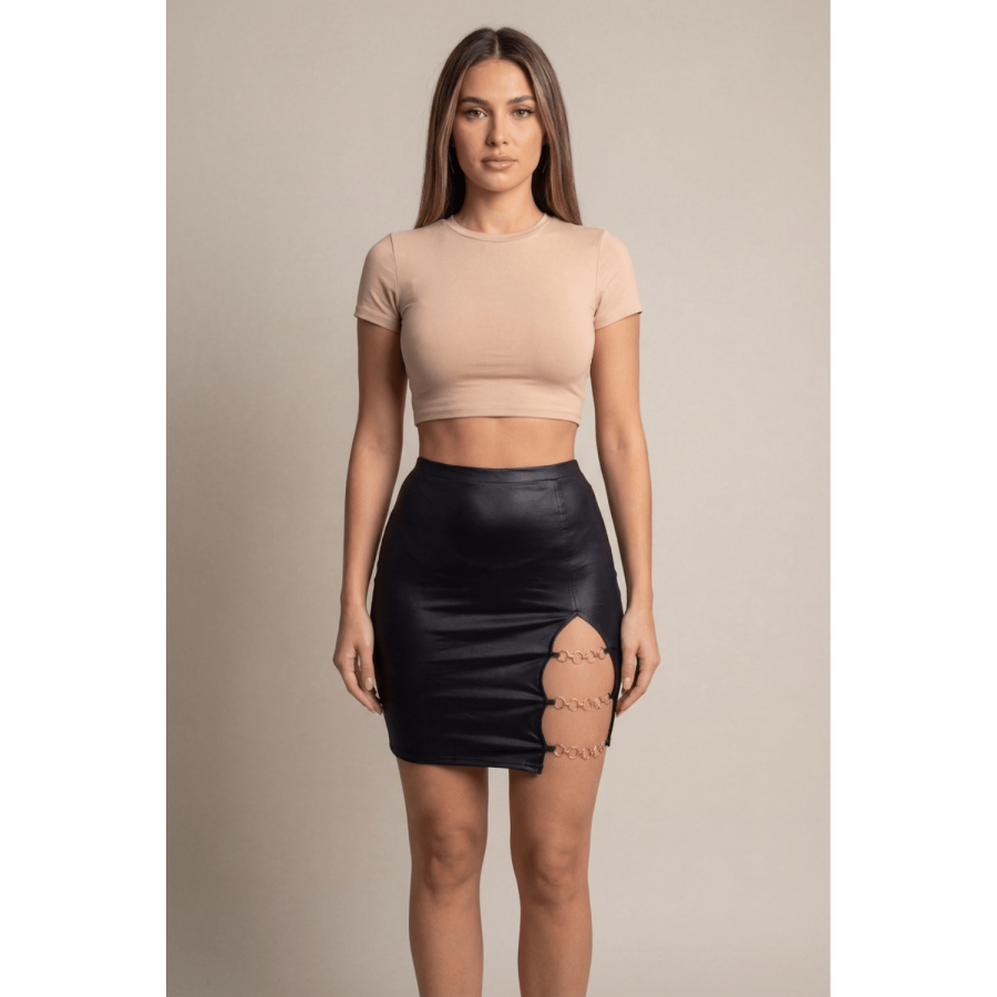 Jupe courte noire Elena fendue sur le côté - LDC08BLK