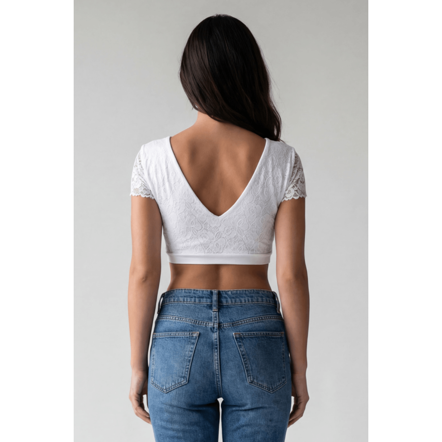 Top sexy court blanc bi matière réversible - LTK2-WHT