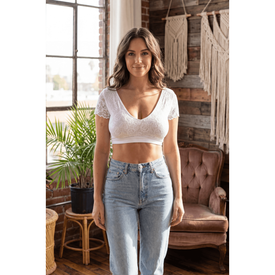 Top sexy court blanc bi matière réversible - LTK2-WHT