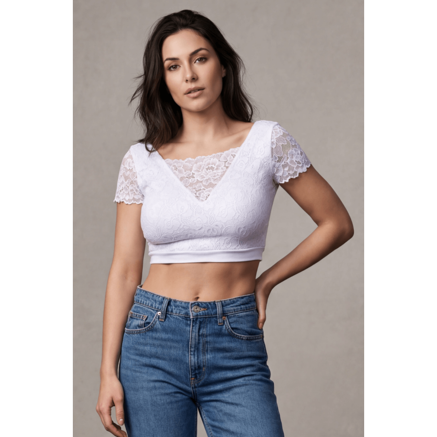 Top sexy court blanc bi matière réversible - LTK2-WHT