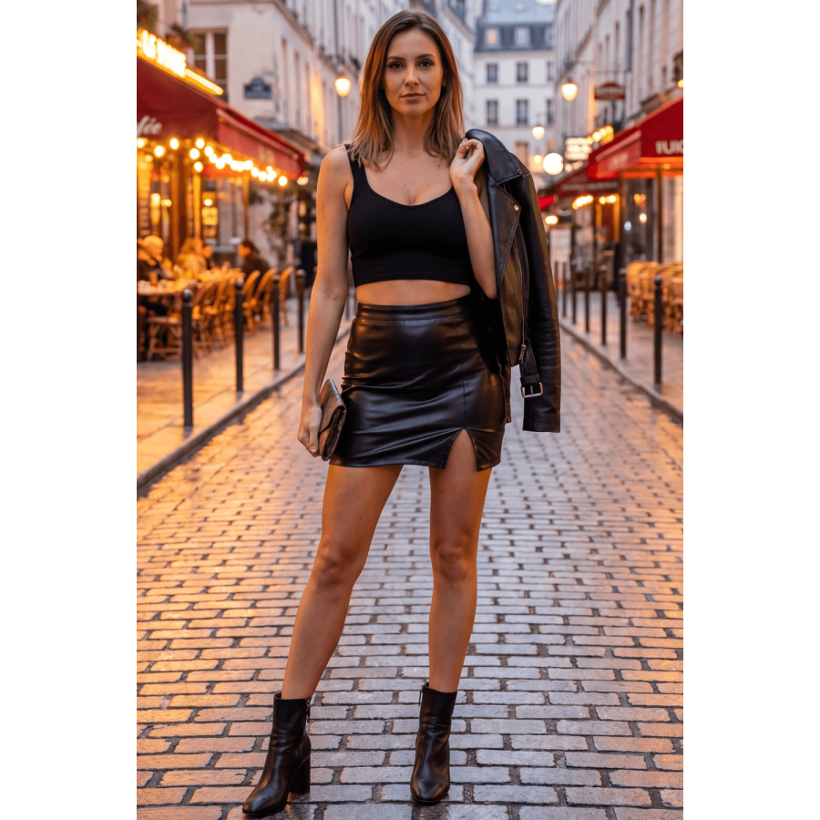 Jupe sexy courte noire wetlook Alessia - LSL4-SBLK