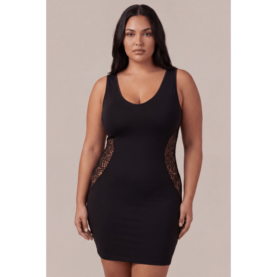 Robe noire avec ouverture filet sur les côtés -  Léa - LDR6BLK