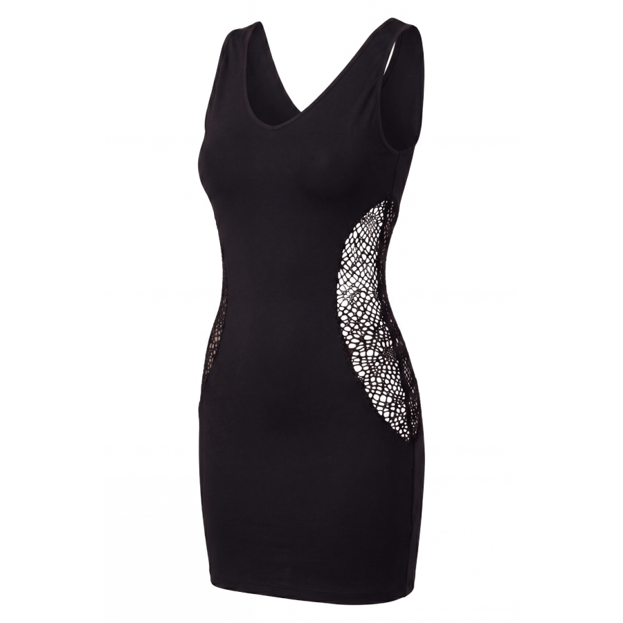 Robe noire avec ouverture filet sur les côtés -  Léa - LDR6BLK