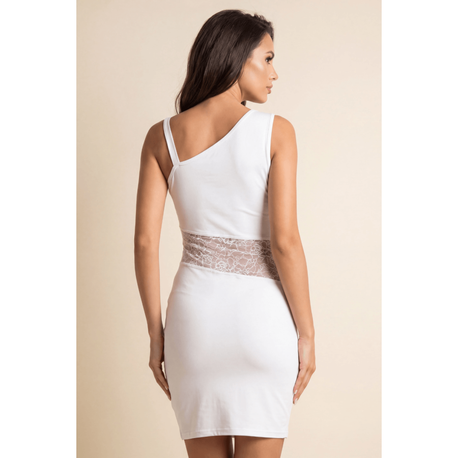 Robe blanche asymétrique avec dentelle Paola - LDR3WHT