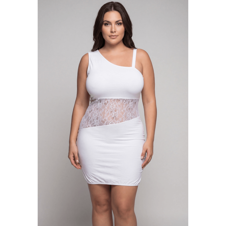 Robe blanche asymétrique avec dentelle Paola - LDR3WHT