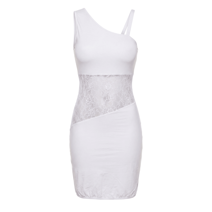 Robe blanche asymétrique avec dentelle Paola - LDR3WHT
