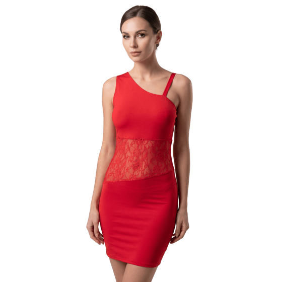 Robe rouge asymétrique avec dentelle Paola - LDR3RED