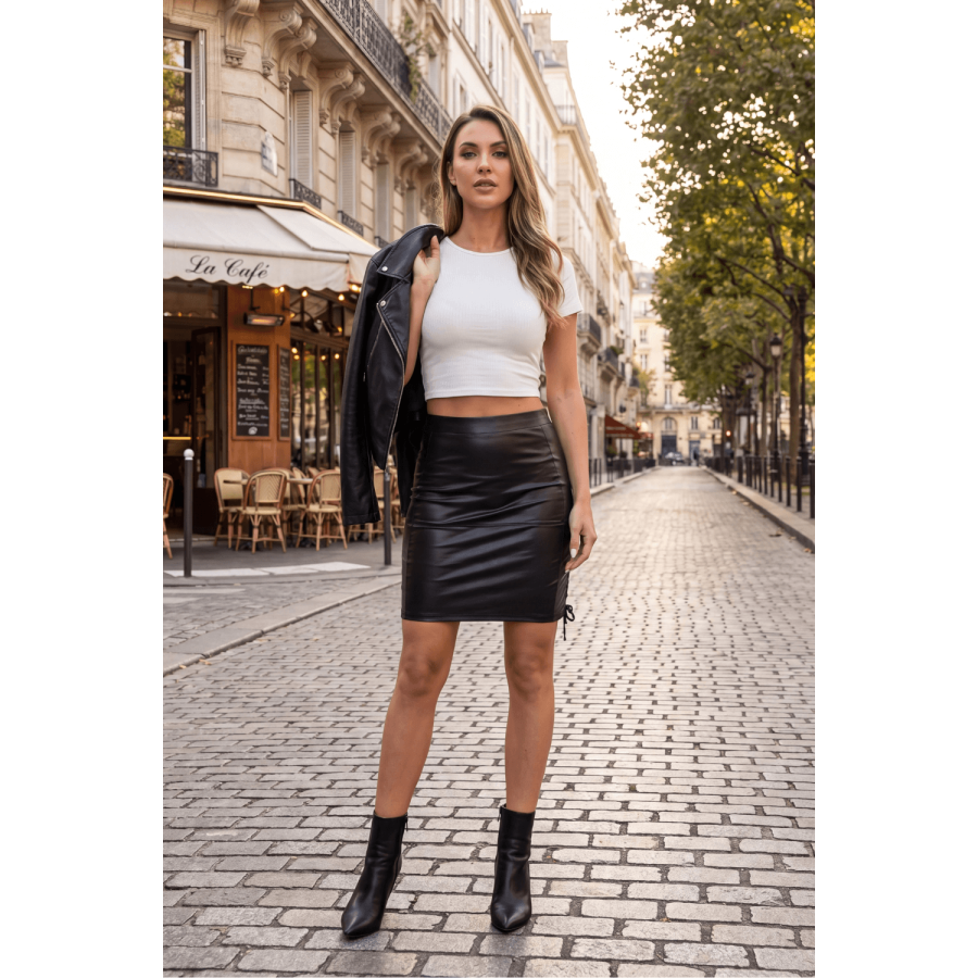 Jupe longue simili cuir noir Paloma - LSL1-LBLK