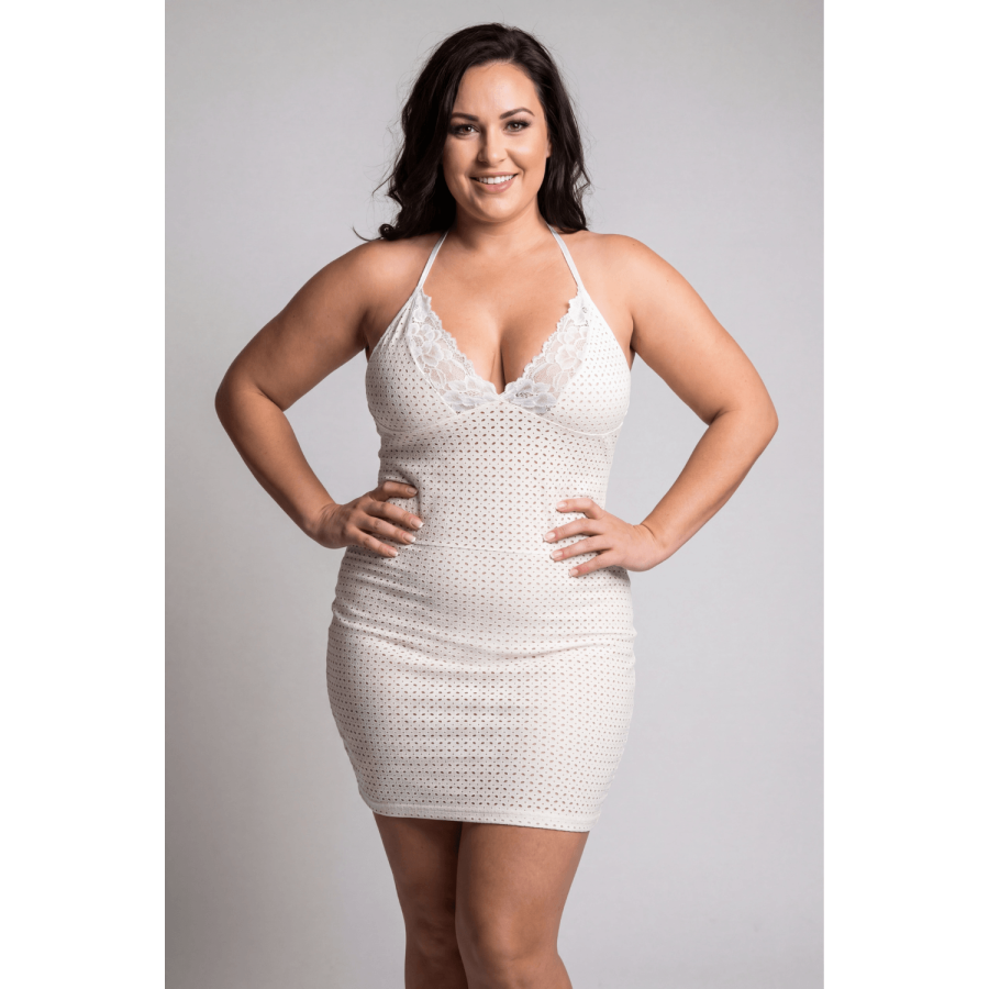 Robe blanche simili cuir et dentelle Sophia - LDL2WHT
