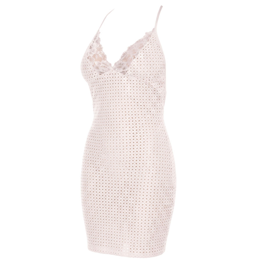 Robe blanche simili cuir et dentelle Sophia - LDL2WHT