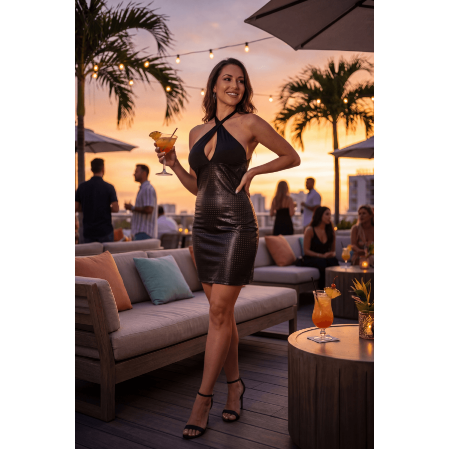 Robe noire simili cuir Margot - LDL3BLK