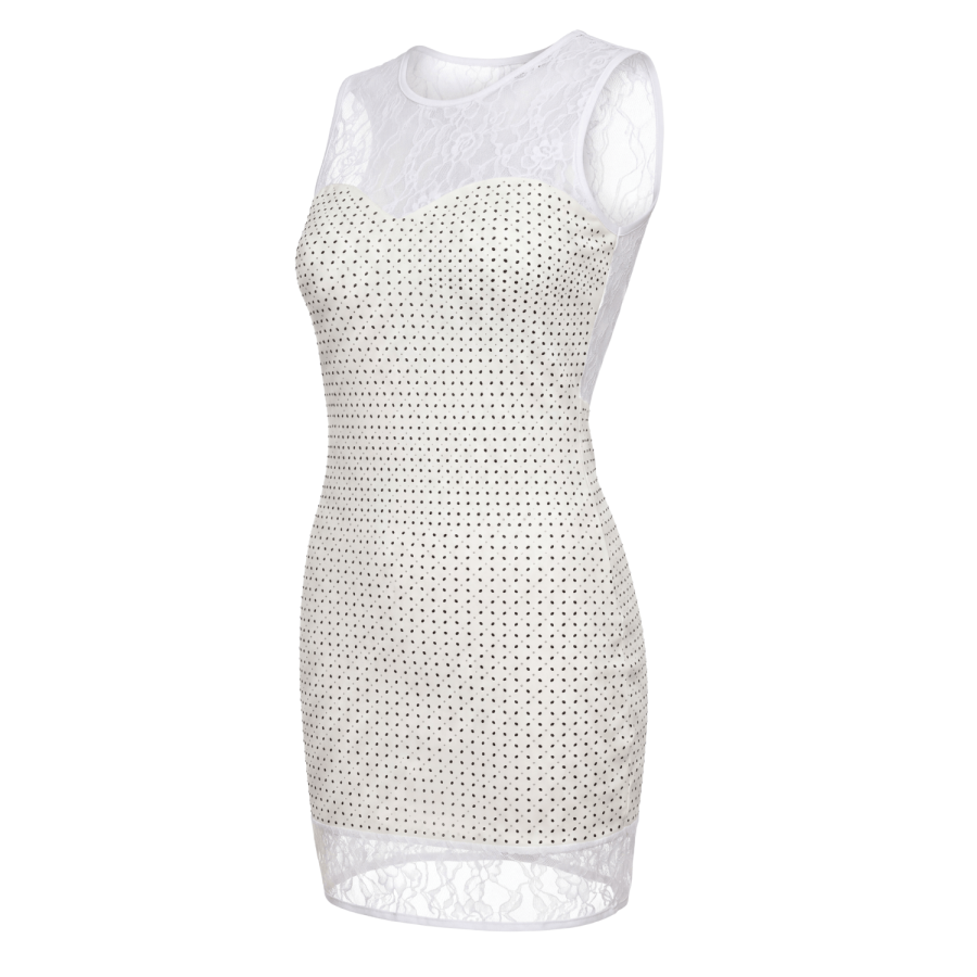 Robe simili cuir et dentelle blanche Lydia  - LDL12WHT