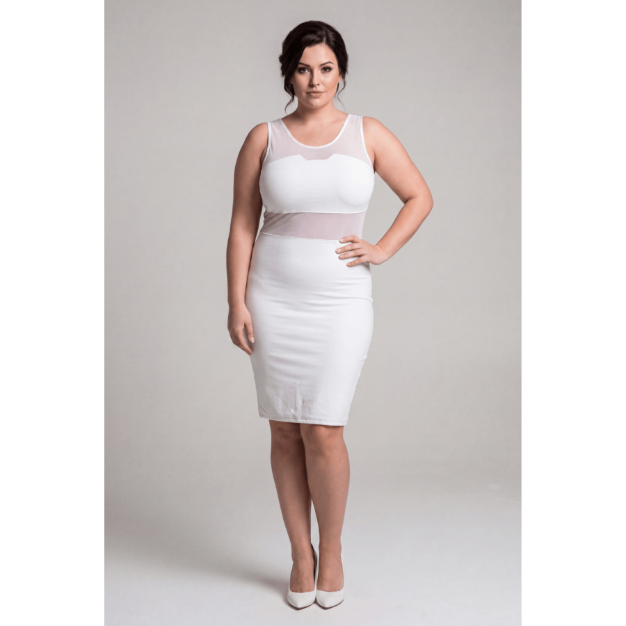 Robe sensuelle et habillée avec maille transparente blanche - LDP1WHT