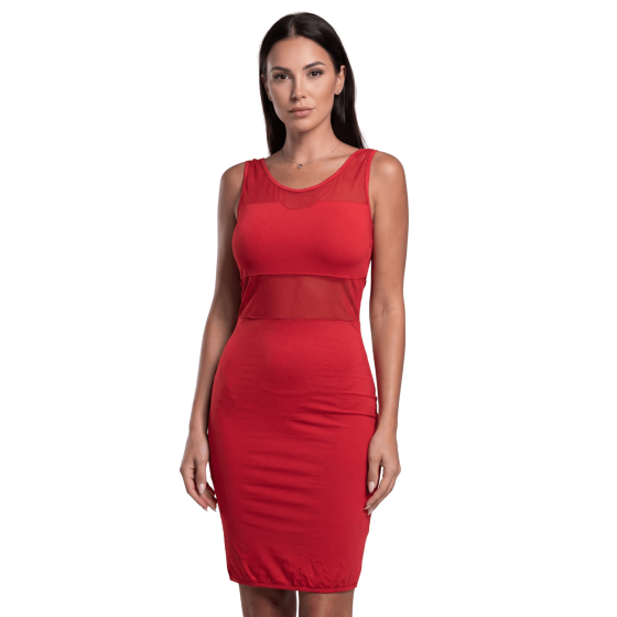 Robe sensuelle et habillée avec maille transparente rouge - LDP1RED