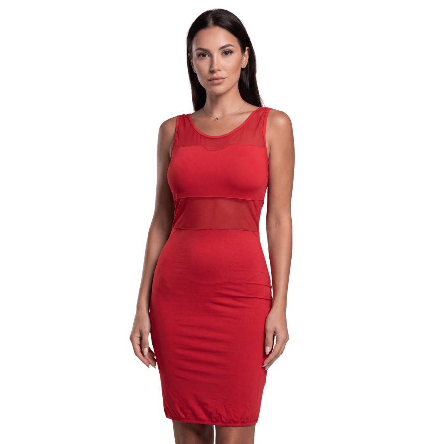 Robe sensuelle et habillée avec maille transparente rouge - LDP1RED