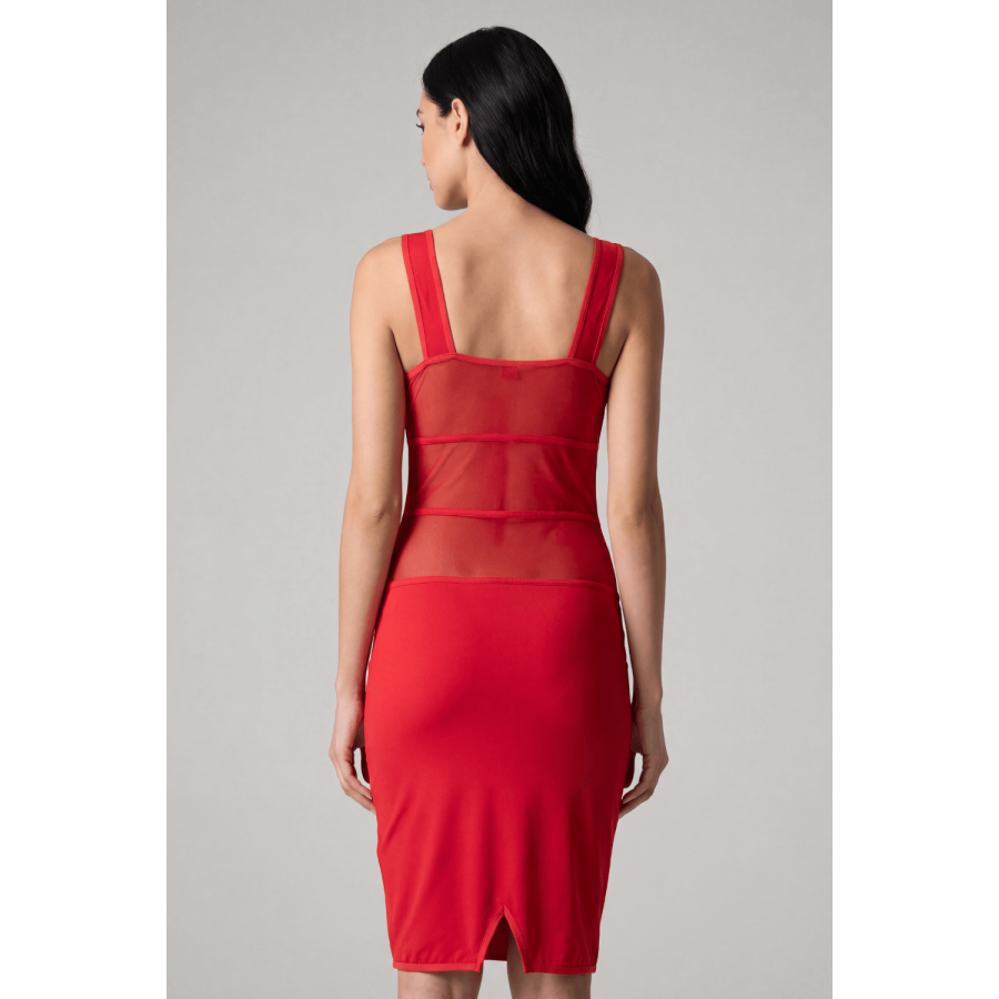 Robe sensuelle et habillée avec maille transparente rouge - LDP1RED