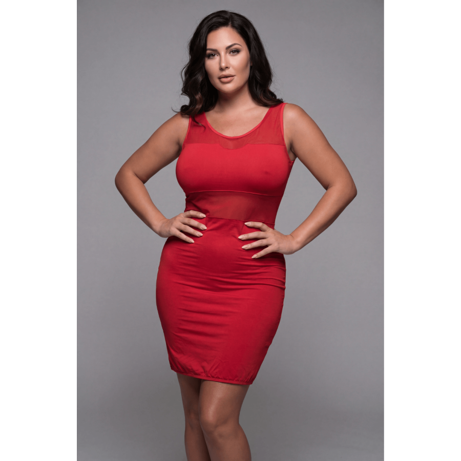 Robe sensuelle et habillée avec maille transparente rouge - LDP1RED