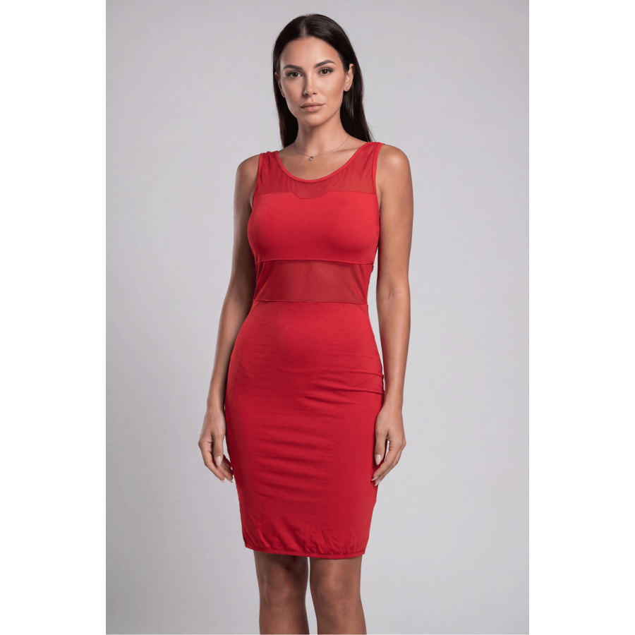 Robe sensuelle et habillée avec maille transparente rouge - LDP1RED