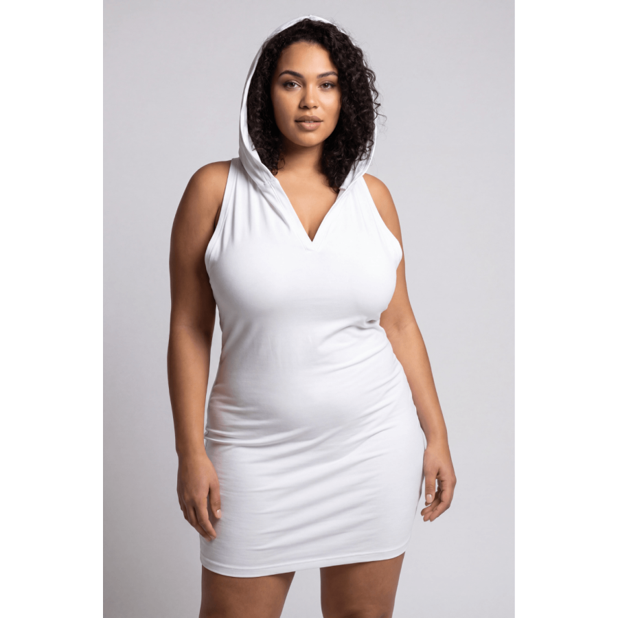 Robe blanche sensuelle avec capuche et bandeau poitrine Adriana - LDP2WHT