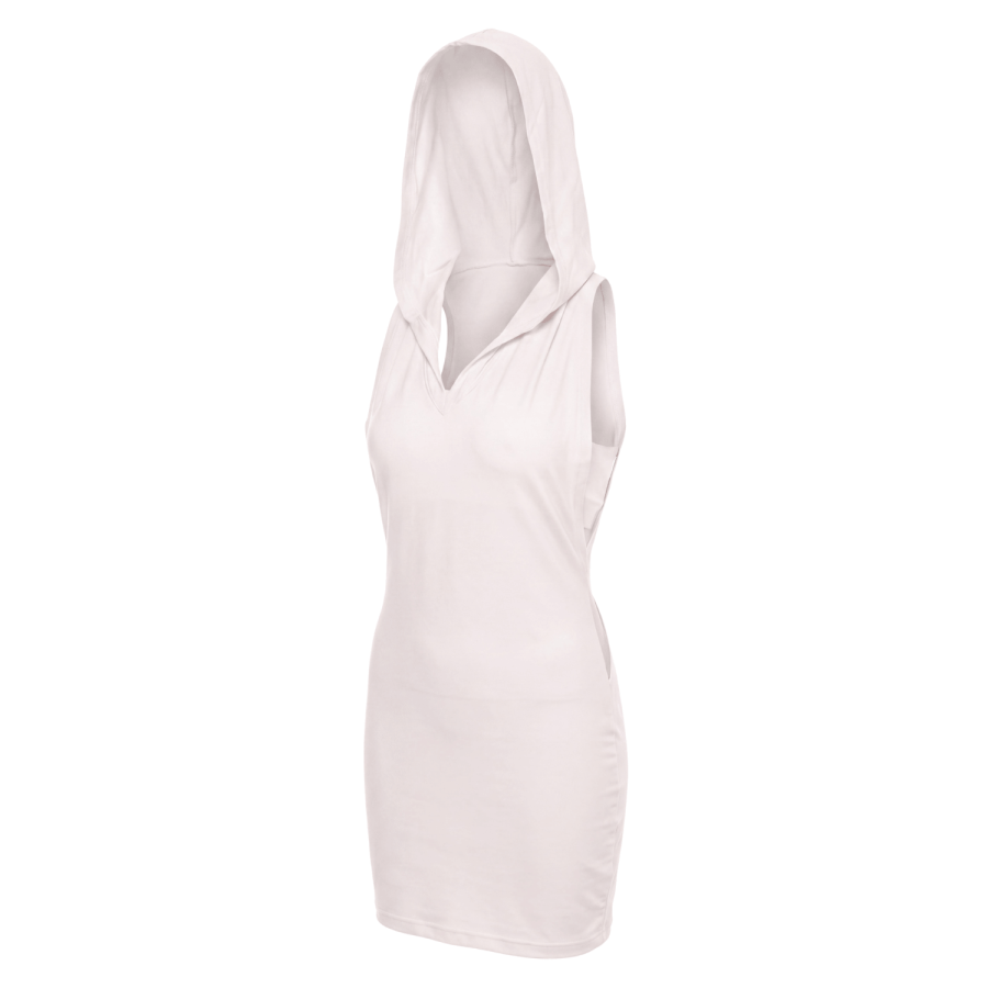 Robe blanche sensuelle avec capuche et bandeau poitrine Adriana - LDP2WHT