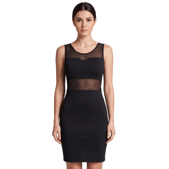 Robe cocktail avec maille transparente noire - LDP1