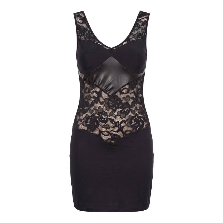 Robe cocktail empiècements dentelle et wetlook - LDW1
