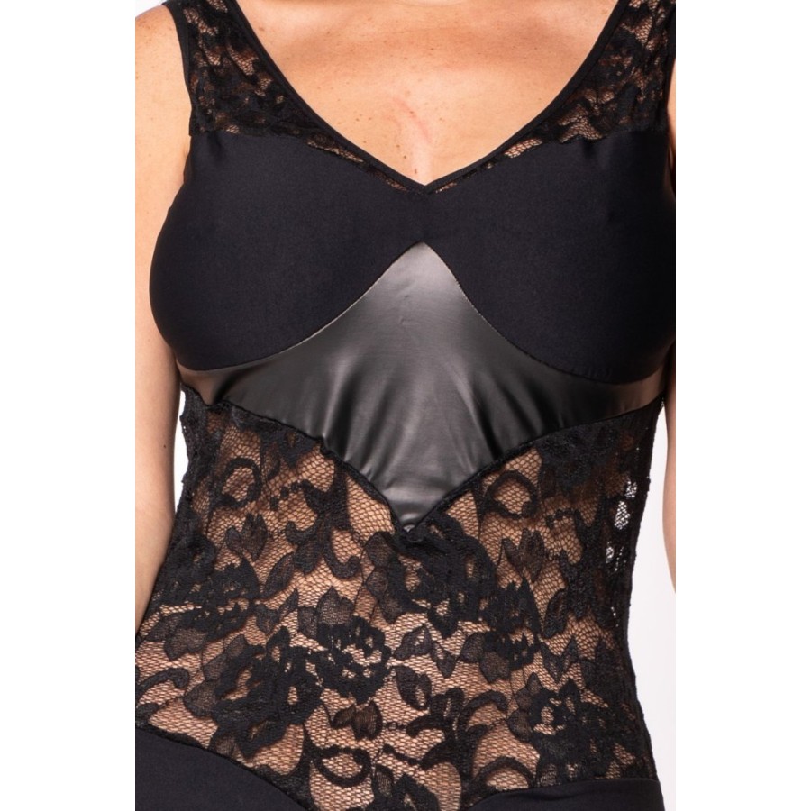 Robe cocktail empiècements dentelle et wetlook - LDW1
