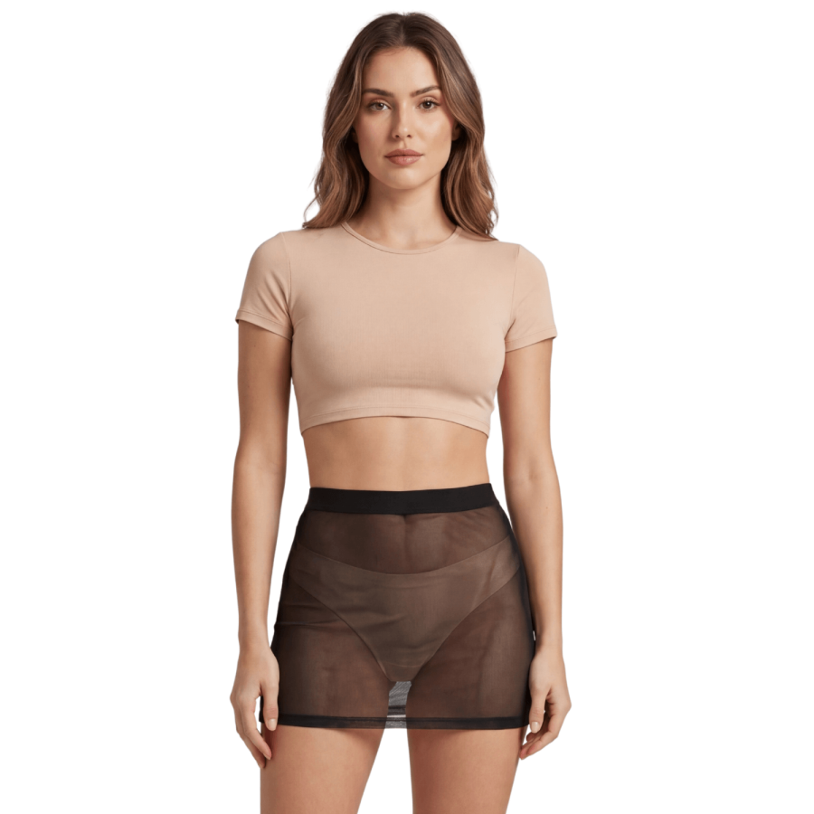 Jupe noire en résille transparente Maya - LSN1