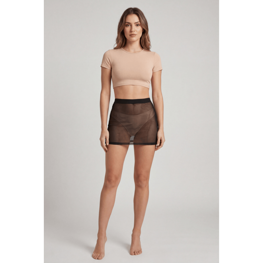 Jupe noire en résille transparente Maya - LSN1