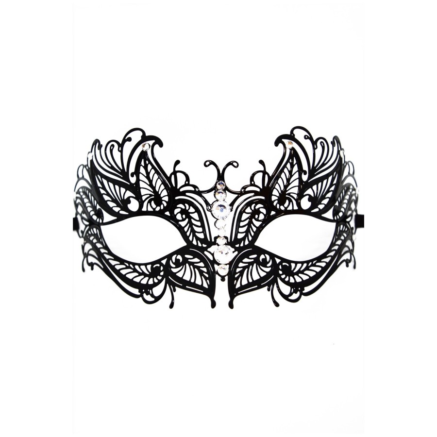 Masque vénitien Greta rigide noir avec strass  -  HMJ-005BK